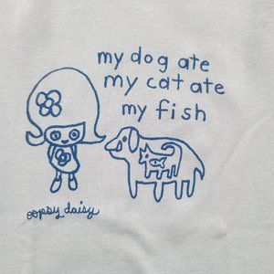 Vintage Oopsy Daisy Tshirt, My Dog Ate My Cat, Blue, Small